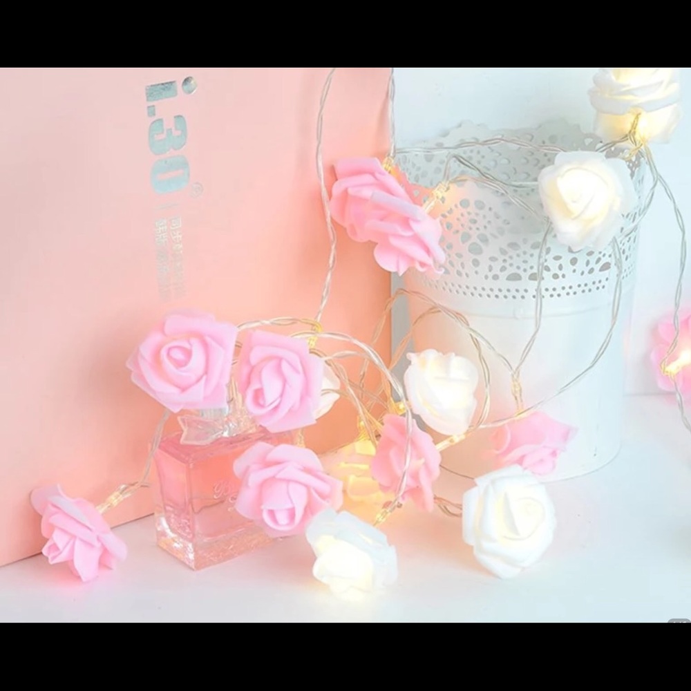 WHITE & PINK AESTHETIC ROSE STRING LIGHTS - Picture 5 of 6